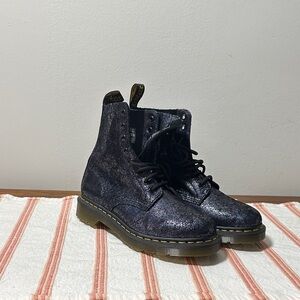 Shimmering Black Lace-Up Boots